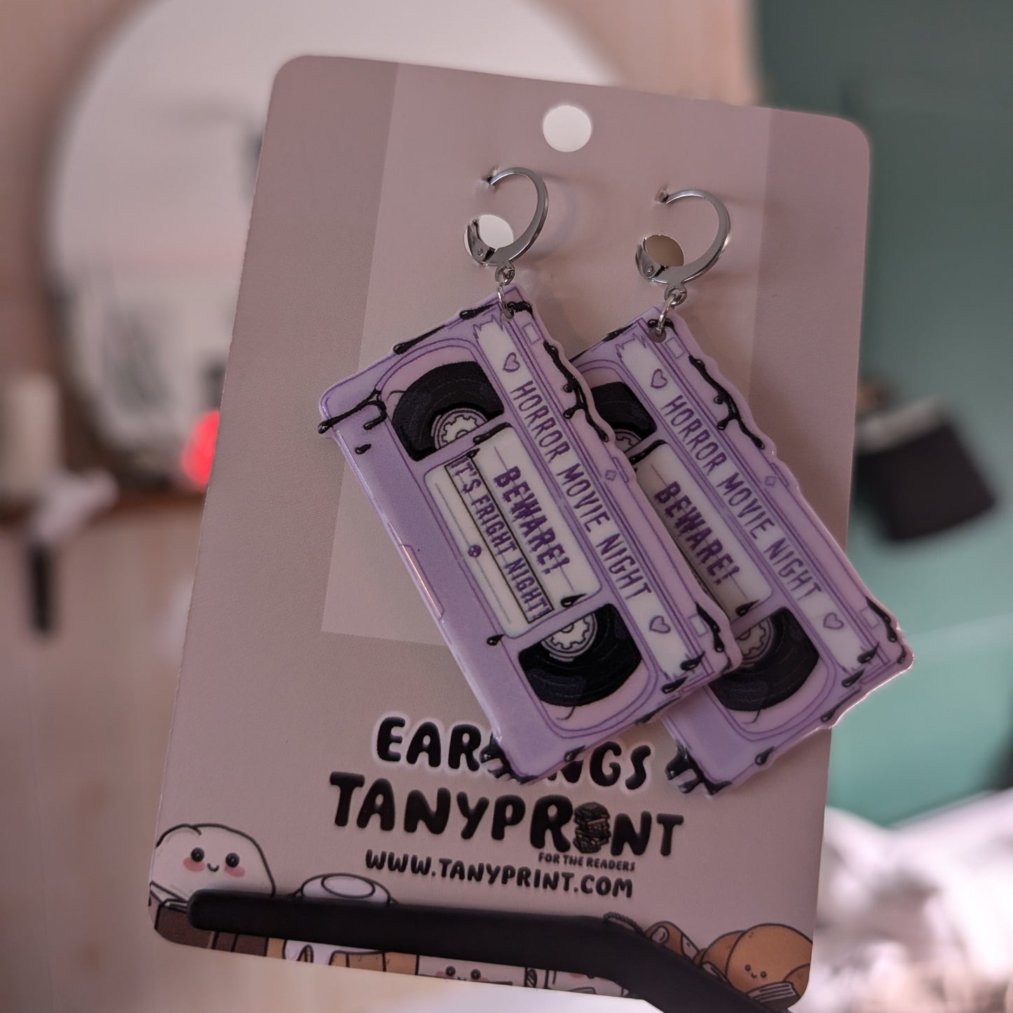 PURPLE HORROR MOVIE NIGHT TAPE - EARRINGS